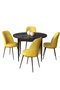 Hanah Home Juego de Mesa y Sillas de Comedor 5 Piezas, Mármol Negro y Mostaza, Mesa 90x75x90cm, Sillas 45x91x42cm